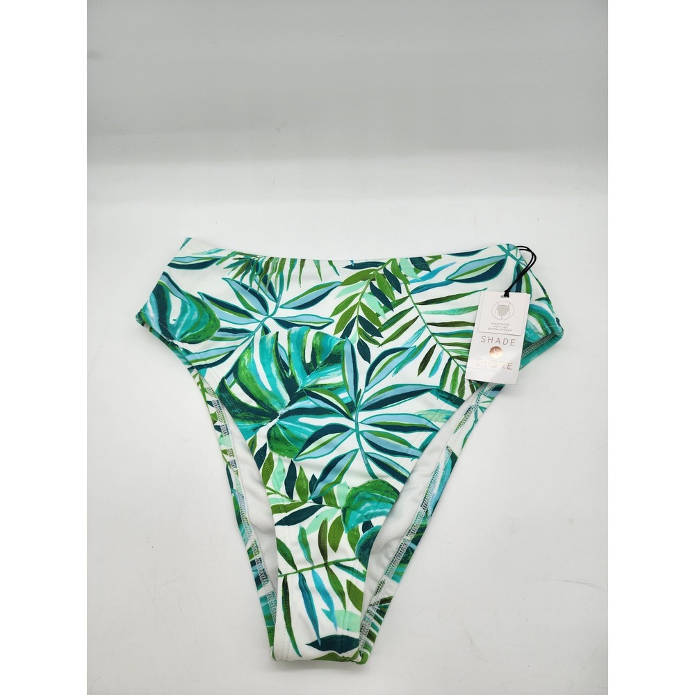 Shade & Shore High Waist High Leg Extra Cheeky Tropical Palm Bikini Bottom Green